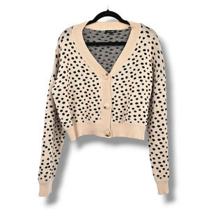 Papermoon Women's Abstract Dot Spotted Cropped Oversized Button Front Cardigan